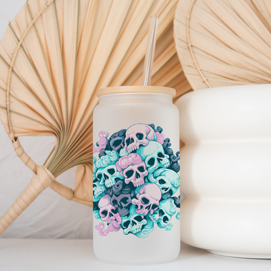 Pastel Goth Skulls Frosted Glass Tumbler 18 oz