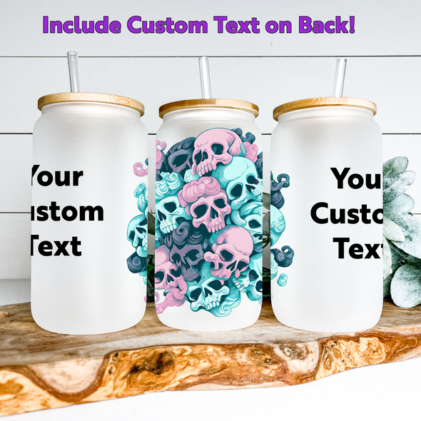 Pastel Goth Skulls Frosted Glass Tumbler 18 oz