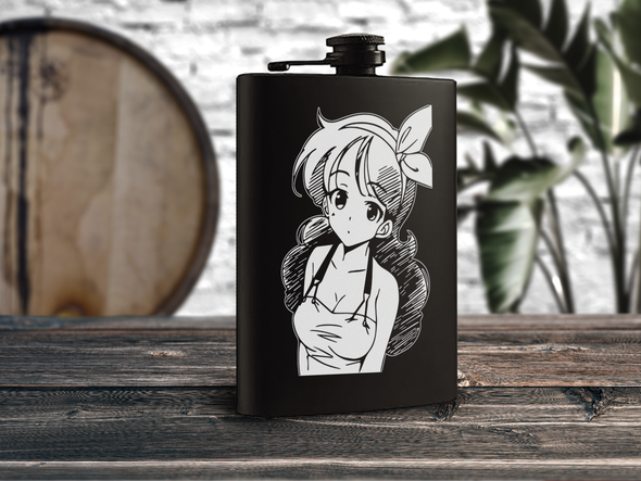Bowtie Girl Engraved Hip Flask