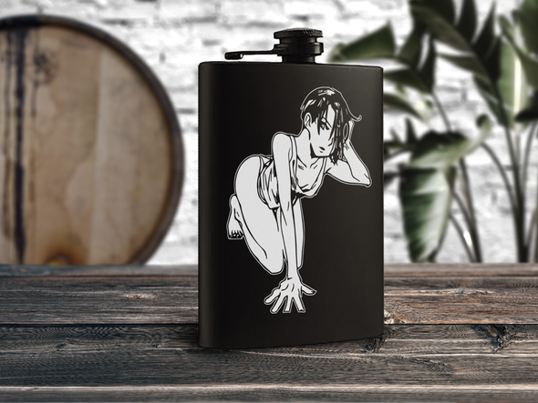 Crawling on the Floor Engraved Hip Flask