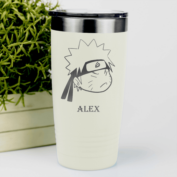 White Anime Tumbler With Angry Ninja Face Design