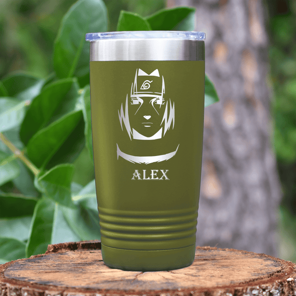Military Green Anime Tumbler With Brother Ninja Face Design
