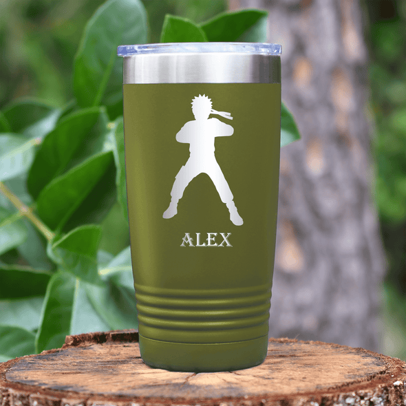 Military Green Anime Tumbler With Chi Stance Design