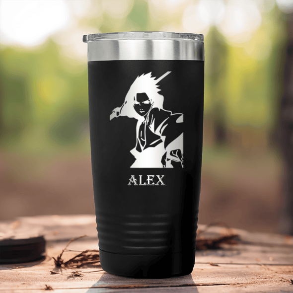 Black Anime Tumbler With Cool Guy Silhouette Design