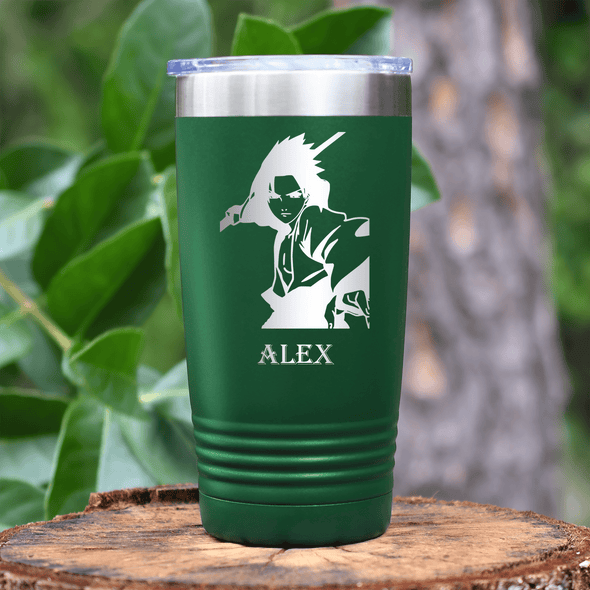 Green Anime Tumbler With Cool Guy Silhouette Design