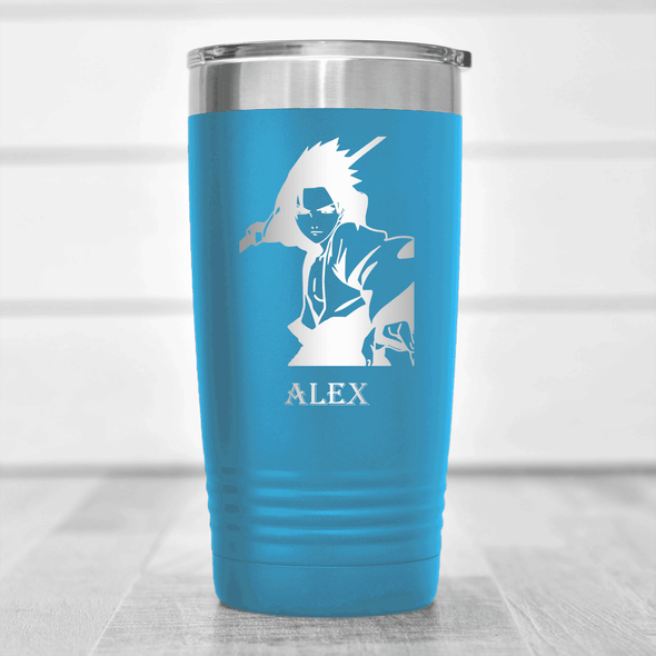 Light Blue Anime Tumbler With Cool Guy Silhouette Design