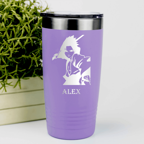 Light Purple Anime Tumbler With Cool Guy Silhouette Design