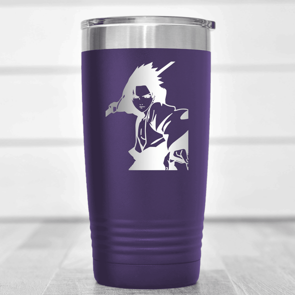 Purple Anime Tumbler With Cool Guy Silhouette Design