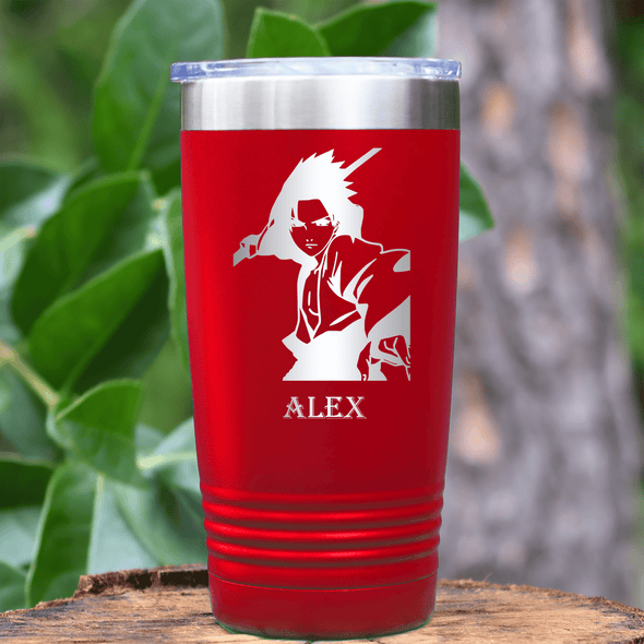Red Anime Tumbler With Cool Guy Silhouette Design