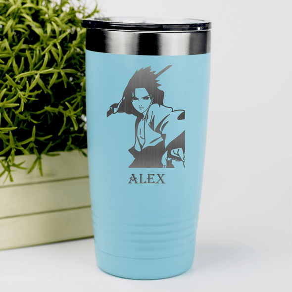 Teal Anime Tumbler With Cool Guy Silhouette Design