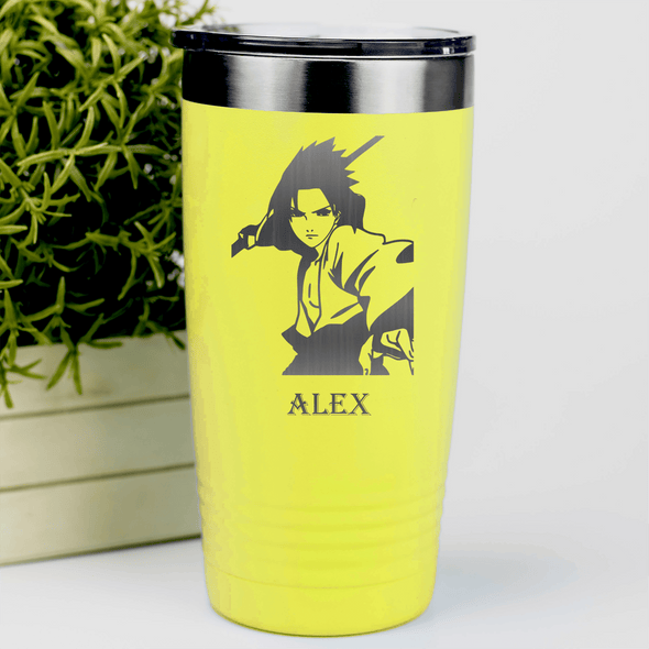 Yellow Anime Tumbler With Cool Guy Silhouette Design