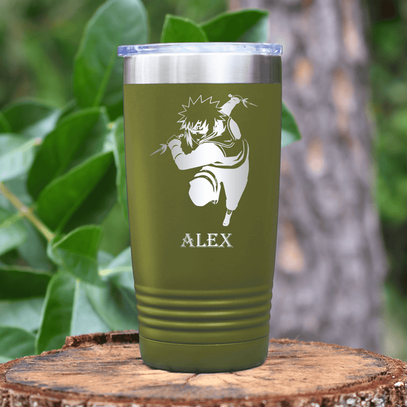 Military Green Anime Tumbler With Dash Attack Ready Design