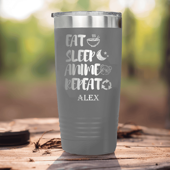 Grey Anime Tumbler With Eat Sleep Anime Design