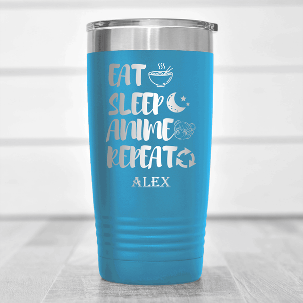 Light Blue Anime Tumbler With Eat Sleep Anime Design