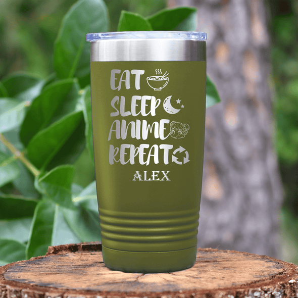 Military Green Anime Tumbler With Eat Sleep Anime Design