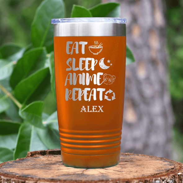 Orange Anime Tumbler With Eat Sleep Anime Design