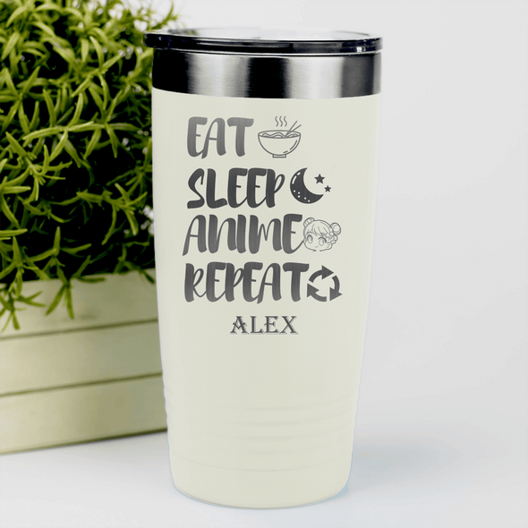 White Anime Tumbler With Eat Sleep Anime Design