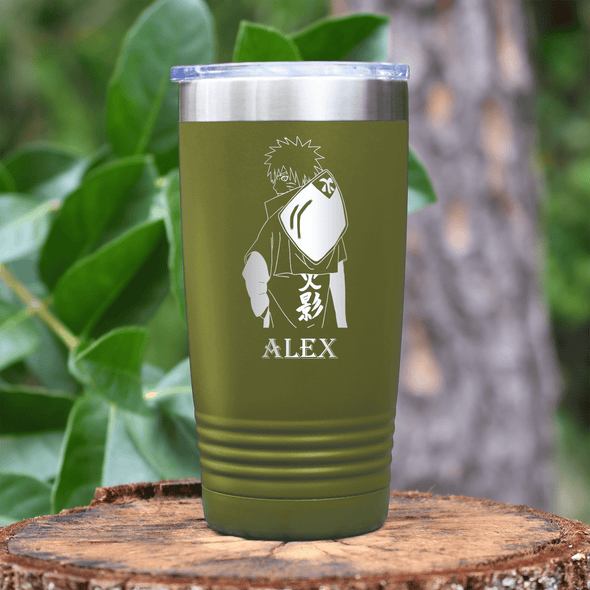 Military Green Anime Tumbler With Fast As Lightening Design