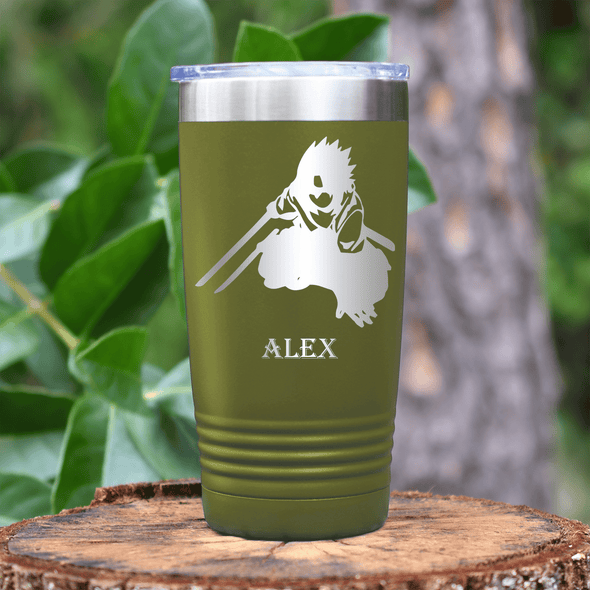 Military Green Anime Tumbler With Fighting Ready Stance Design