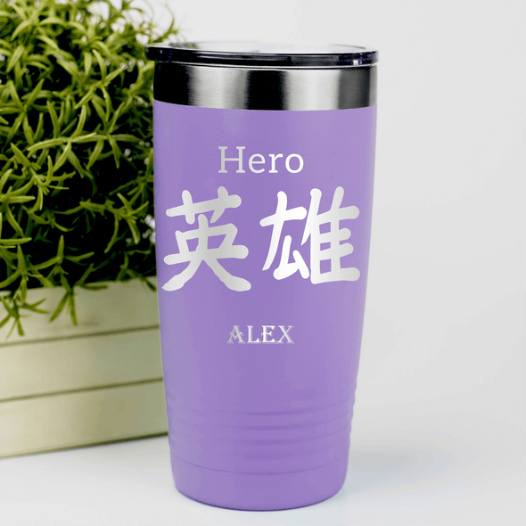 Light Purple Anime Tumbler With Hero In Japanese Design