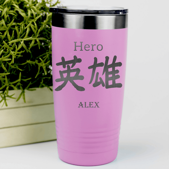 Pink Anime Tumbler With Hero In Japanese Design