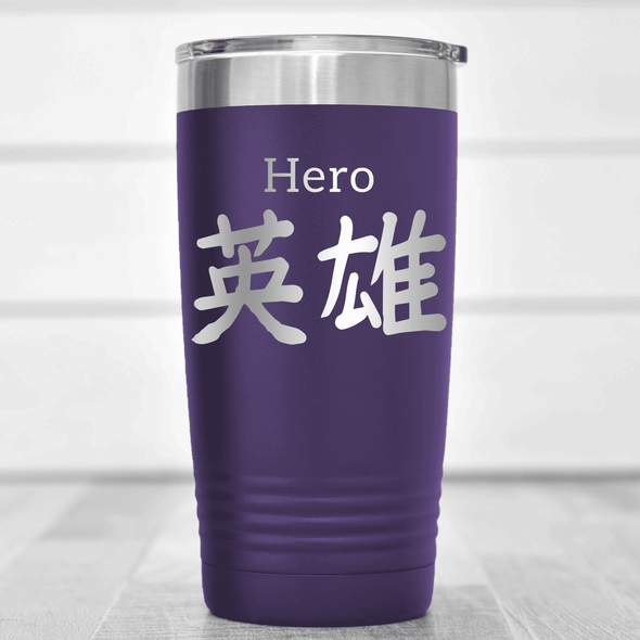 Purple Anime Tumbler With Hero In Japanese Design