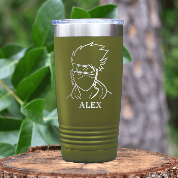 Military Green Anime Tumbler With Im Not Smiling Design