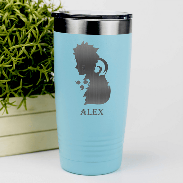 Teal Anime Tumbler With Looking Tough Design