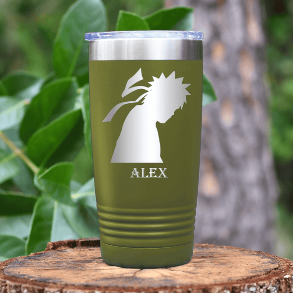 Military Green Anime Tumbler With Looking Away Design